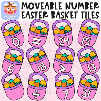 Preview of Moveable Number Easter Eggs Basket Tiles - Clipart for Digital Resources