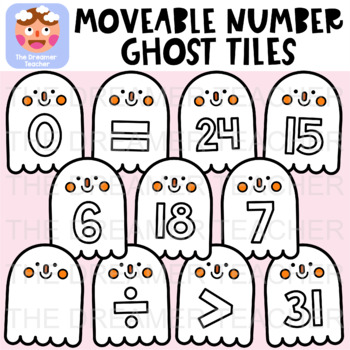 Preview of Moveable Number Ghost Tiles - Halloween Clipart