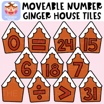 Preview of Moveable Number Ginger House Tiles - Christmas Clipart