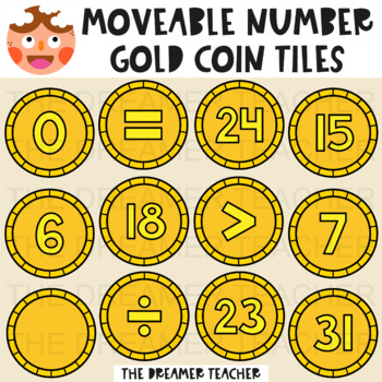 Preview of Moveable Number Gold Coin Tiles - Clipart for Digital Resources