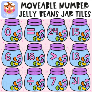 Preview of Moveable Number Jelly Beans Jar Tiles - Clipart for Digital Resources