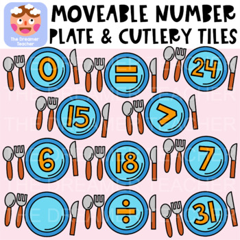 Preview of Moveable Number Plate and Cutlery Tiles - Thanksgiving Clipart