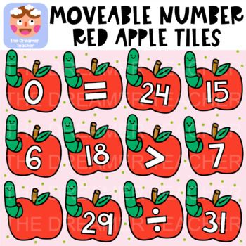 Preview of Moveable Number Red Apple Tiles - Clipart for Digital Resources