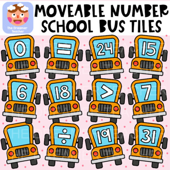 Preview of Moveable Number School Bus Tiles - Clipart for Digital Resources