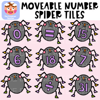 Preview of Moveable Number Spider Tiles - Halloween Clipart