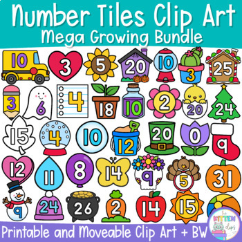 Preview of Moveable Number Tiles Clipart Growing Bundle | Printable and moveable clip art
