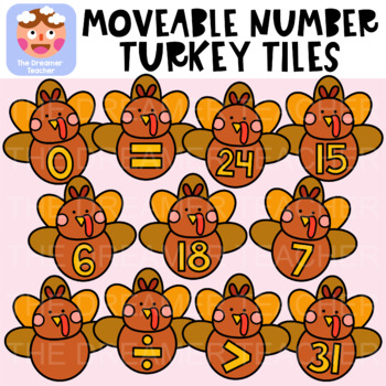Preview of Moveable Number Turkey Tiles - Thanksgiving Clipart
