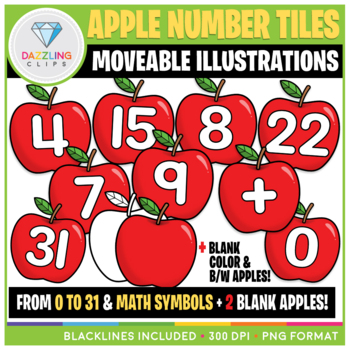 Preview of Moveable Numbers: Apple Tiles Clip Art