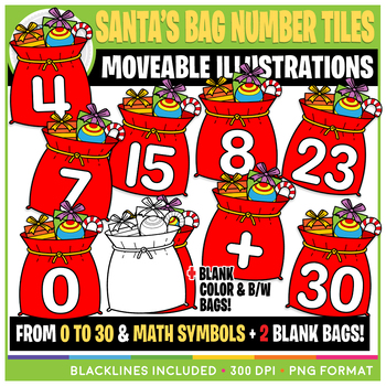Preview of Moveable Numbers: Christmas Santa's Bag Tiles Clip Art