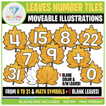 Preview of Moveable Numbers: Fall Leaves Tiles Clip Art