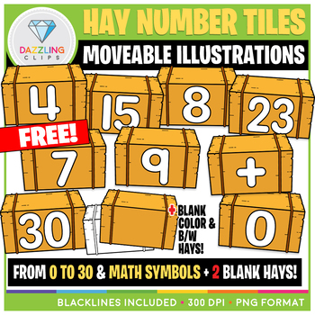Preview of FREE Moveable Numbers: Hay Tiles Clip Art
