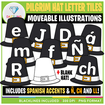 Preview of Moveable Pilgrim Hat Letter Tiles Clip Art