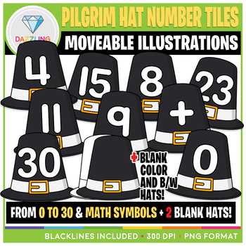 Preview of Moveable Numbers: Pilgrim Hat Tiles Clip Art