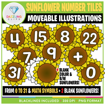 Preview of Moveable Numbers: Sunflower Tiles Clip Art