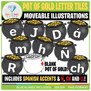 Preview of Moveable Pot of Gold Letter Tiles Clip Art {Saint Patrick's Day}