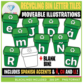 Preview of Moveable Recycling Bin Letter Tiles Clip Art