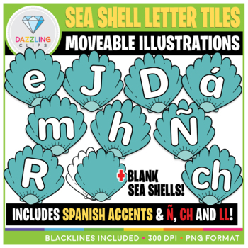 Preview of Moveable Sea Shell Letter Tiles Clip Art - 50% OFF for 24 hrs!