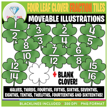 Preview of Moveable St. Patrick's Day Clover Fraction Tiles Clip Art