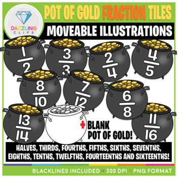 Preview of Moveable St. Patrick's Day Pot of Gold Fraction Tiles