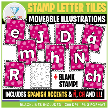 Preview of Moveable Stamp Letter Tiles Clip Art {Valentine's Day}