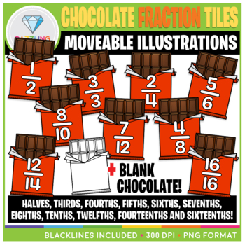 Preview of Moveable Valentine's Day Chocolate Fraction Tiles Clip Art
