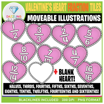 Preview of Moveable Valentine's Day Heart Fraction Tiles Clip Art