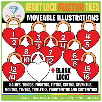 Preview of Moveable Valentine's Day Heart Lock Fraction Tiles Clip Art