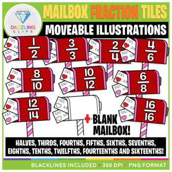 Preview of Moveable Valentine's Day Mailbox Fraction Tiles Clip Art