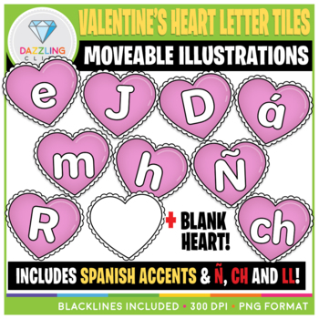 Preview of Moveable Valentine's Heart Letter Tiles Clip Art {Valentine's Day}