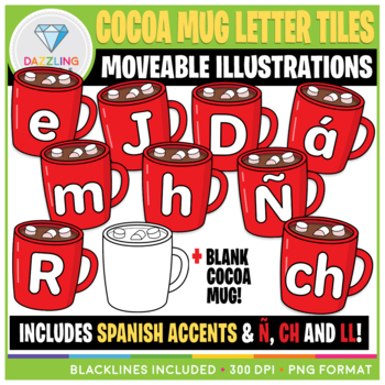 Preview of Moveable Winter Cocoa Mug Letter Tiles Clip Art