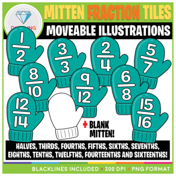 Preview of Moveable Winter Mitten Fraction Tiles Clip Art