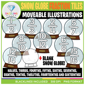 Preview of Moveable Winter Snow Globe Fraction Tiles Clip Art