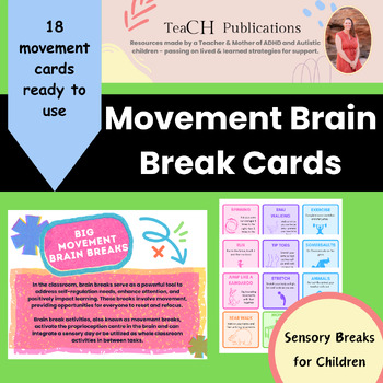 Preview of Movement Brain Break Cards 18 Cards Gross Motor Skills Regulate Behavior