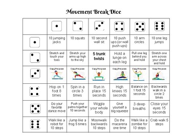 Preview of Movement Break Dice Game