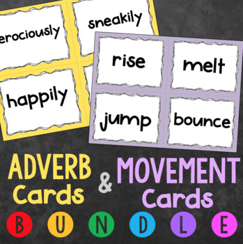 Preview of Movement Cards & Adverb Cards Bundle - Creative Movement Lesson