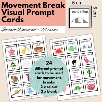 Preview of Movement Cards for Breaks -Colour & Blank - Brain Break Ideas for Home & School