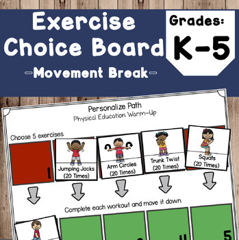 Preview of Movement Choice Board for a Break Option with Exercise Visuals