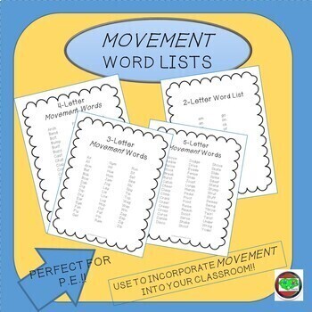 Preview of Easy Word Wall Lists: 2, 3, 4, and 5 Letter Movement Words