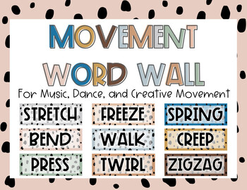 Preview of Movement Word Wall for Music, Dance, and Creative Movement - Boho Dalmatian