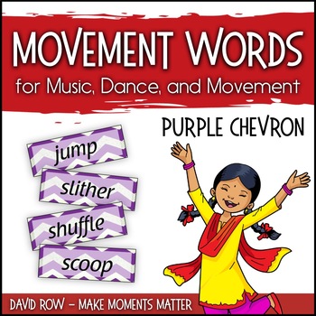 Preview of Movement Word Wall for Music, Dance, or Movement - Purple Chevron