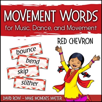 Preview of Movement Word Wall for Music, Dance, or Movement - Red Chevron