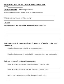 Preview of Movement and Stuff -- The Muscular System worksheets