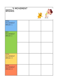 Preview of Movement break schedule chart