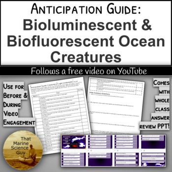 Preview of Movie Anticipation Guide: Bioluminescent & Biofluorescent Ocean Creatures w/KEY