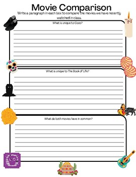 Preview of Movie Comparison Worksheet for Coco & The Book of Life