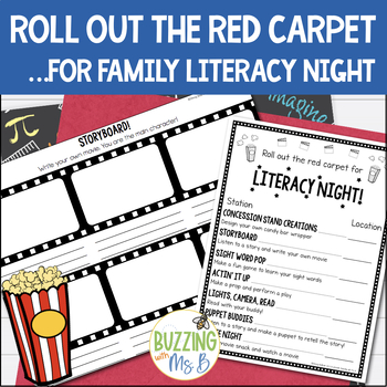 Preview of Movie Family Literacy Night - Editable Stations & Activities
