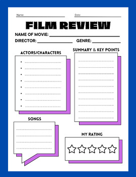 Preview of Movie/Film Review Worksheet