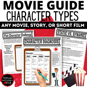 Preview of Movie Guide CHARACTER TRAITS TYPES ANALYSIS Graphic Organizer Movie Clips