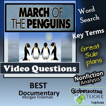 Preview of Movie Guide-March Of The Penguins Questions, Vocab and Word Search