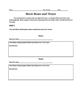 Preview of Movie Music and Theme Listening Worksheet